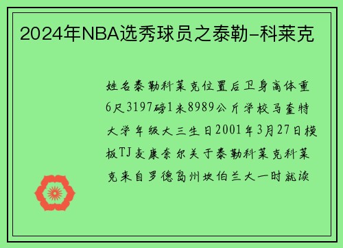 2024年NBA选秀球员之泰勒-科莱克